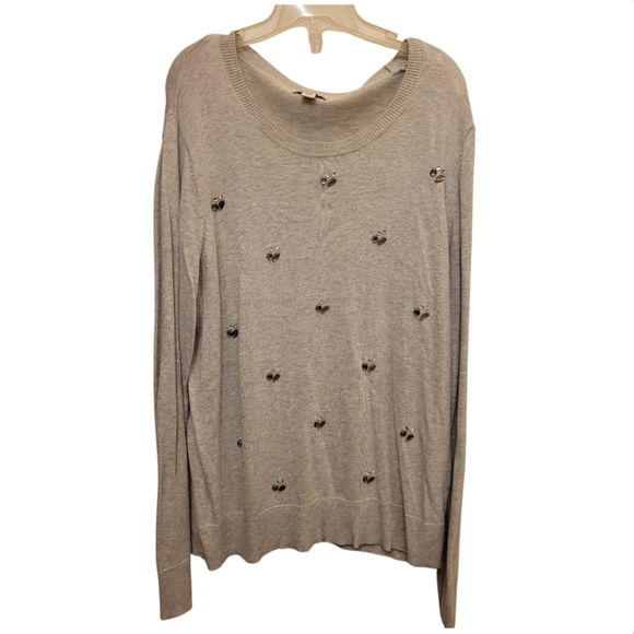 {BOGO FREE} Vintage Merona Gray Rhinestone Beaded Gray Sweater Size Medium - Picture 1 of 9